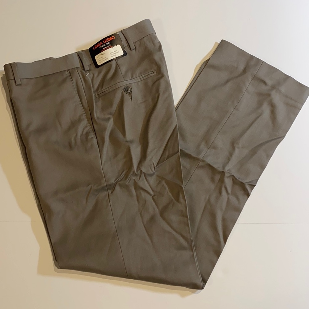 Linea Uomo SZ 29 x 30 Taupe Flat Front Modern Fit Wool Dress Pants New D34